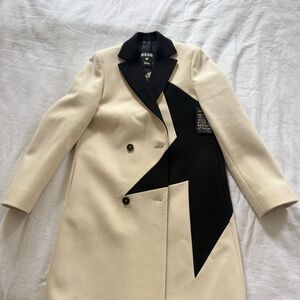 New MSGM Cream and Black Colorblock Wool-Blend Trench Coat size 38